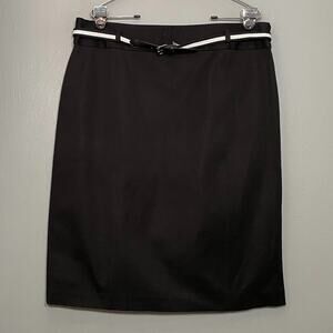 Chaps Size 14 Black Pencil Skirt W/ Belt Modest Office Preppy Business Stretch